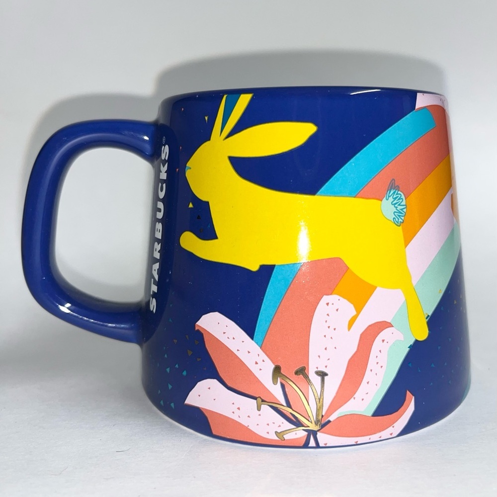 Starbucks Coffee Mug‎ 2020 Spring Bunny Rabbit Easter Blue Wide Bottom 14oz